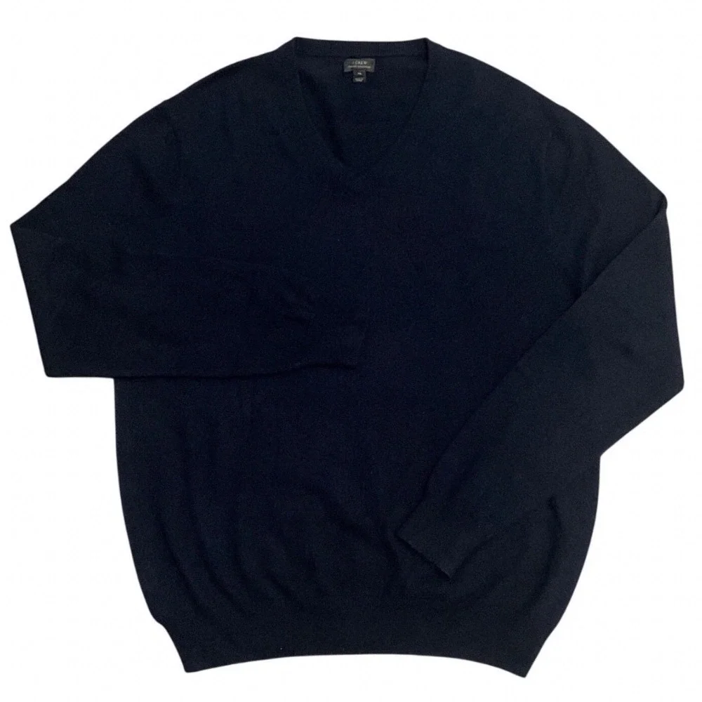 J.Crew Italian Cashmere V-Neck Sweater Navy Blue Preppy Luxury Classic Men's XL